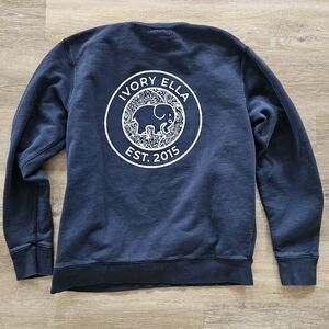 Women's Ivory Ella 100% organic cotton sweatshirt navy blue white size small .